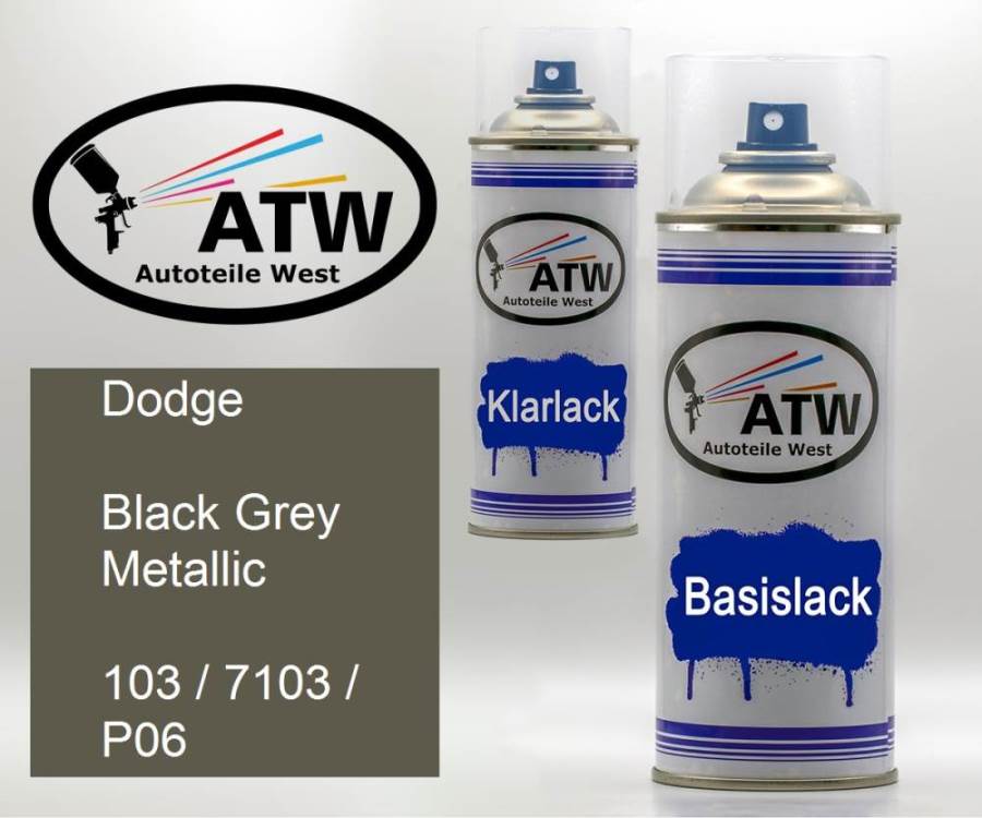 Dodge, Black Grey Metallic, 103 / 7103 / P06: 400ml Sprühdose + 400ml Klarlack - Set, von ATW Autoteile West.